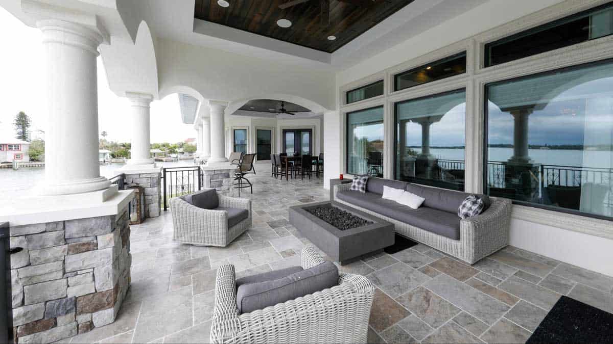 outdoor furniture on waterfront balcony