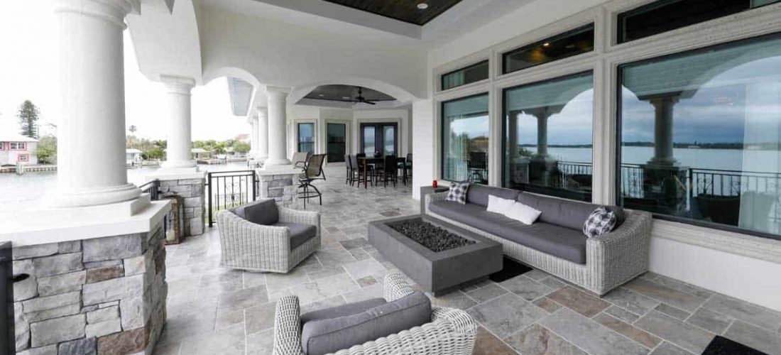 outdoor furniture on waterfront balcony