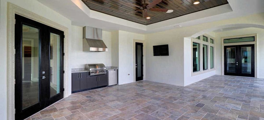 outdoor kitchen on large patio